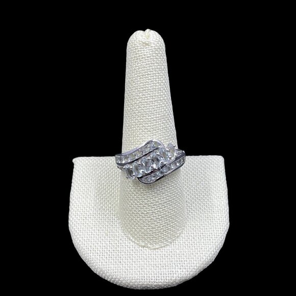 Silver STS CZ Wave Ring Statement Band Coquette Elegant Glam Sparkle Jewelry - Picture 3 of 7